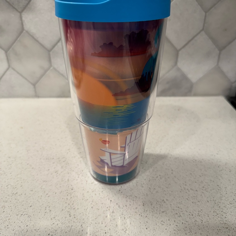 Colorful Beach Tervis Tumbler with Blue Lid